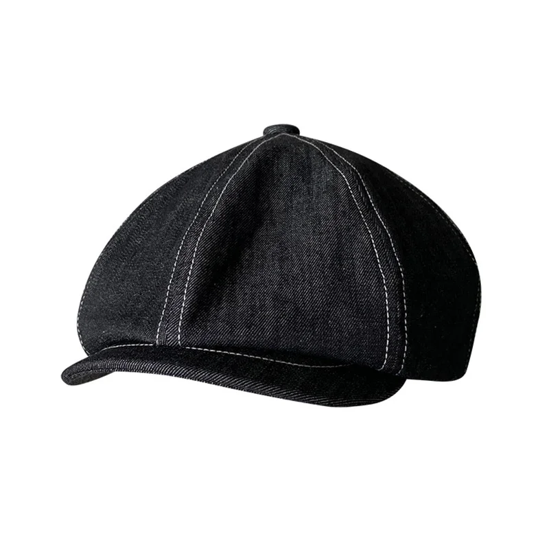 High Quality Newsboy Caps Men Women Black Beret British Gatsby Cap Spring Autumn Denim Fabric Hat NC11