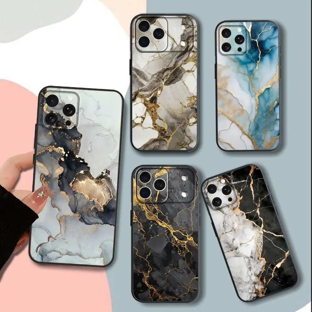 

Gold ArtS ExquisiteS Marble Phone Case For iPhone 15,13,16,12,11,17,14,Plus,Pro,Max,XS,XR,X,SE,Mini,Soft Silicone Black Cover