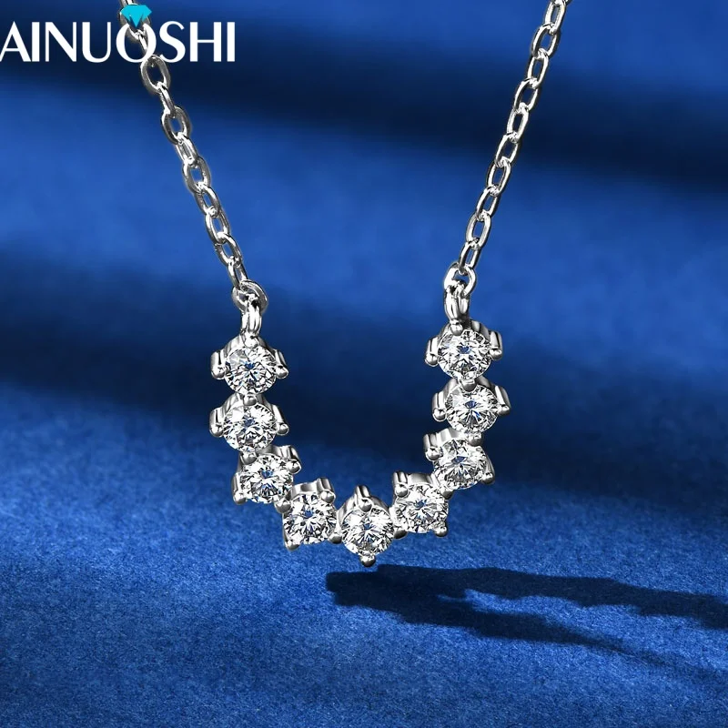 

AINUOSHI GRA Certified Moissanite Necklace for Women O Chain Length 40+5cm 925 Sterling Silver U Shaped Pendant Jewelry Gifts