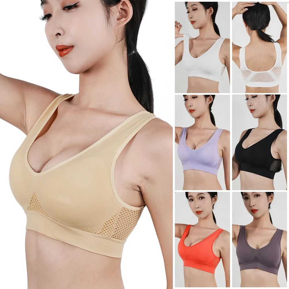 Damski biustonosz sportowy Push Up odporny na wstrząsy wyściełana siateczka bezprzewodowy Fitness Gym topy do biegania bezszwowa bielizna biustonosze kamizelka do jogi S-6XL