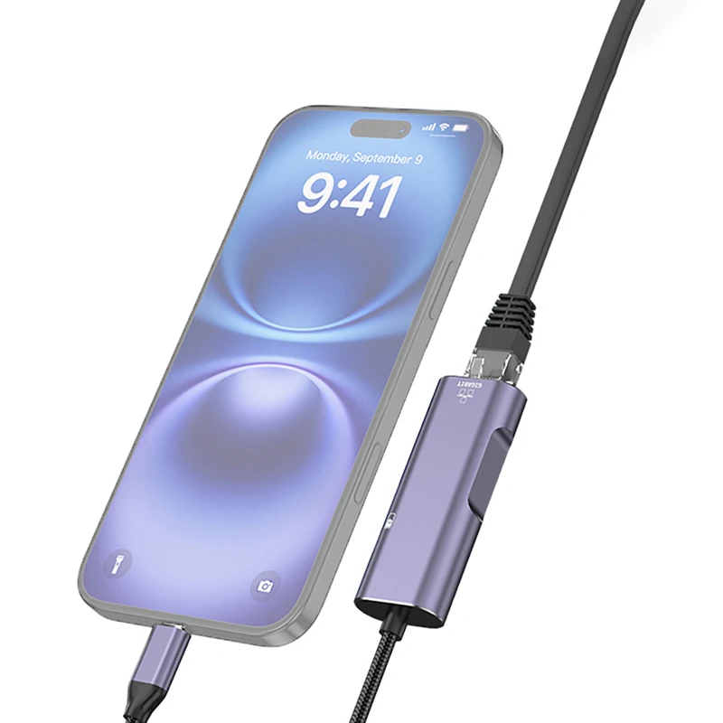 محول كابل شبكة USB C مع منفذ شحن سريع PD100W 1000Mbps من النوع C إلى إيثرنت RJ45 Lan جيجابت محول للكمبيوتر المحمول