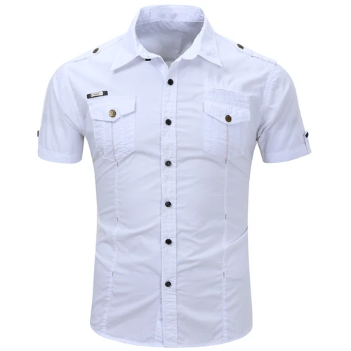 Imagen 2 del producto Nueva moda 2023 camisa de Safari para hombres de manga corta de verano Casual táctico 100% algodón Cargo camisas de trabajo con bolsillo al aire libre para hombres