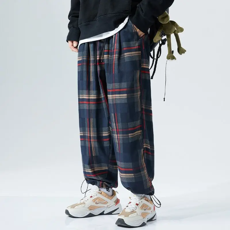 

Boyfriend Casual Fashion Comfortable Summer 2024 Men's High Waited Elasticized Printed Checkered Drawstring Loose Harlan Pants