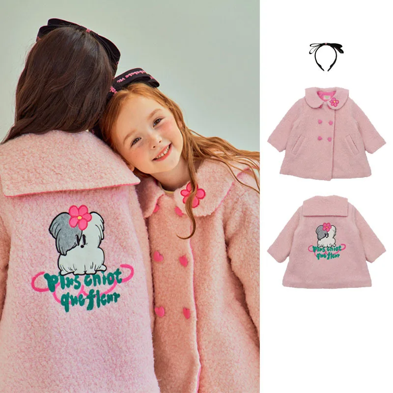 

Korean Girls Jacket 2024 Winter New Pink Printed Cotton Warm Coat Cotton-padded Embroidery Jackets For Children's Clothing