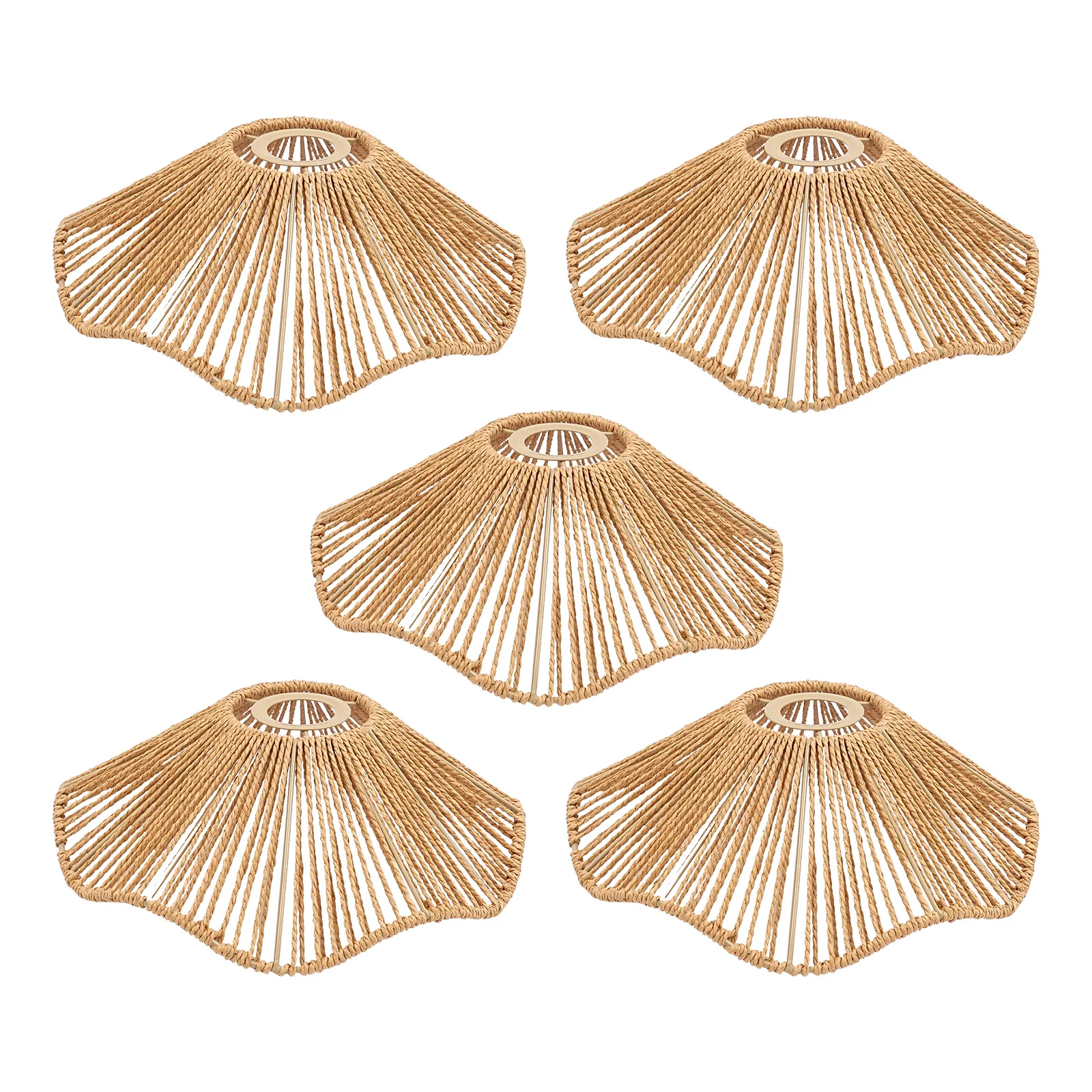 5Pcs Paper Rope Woven Lampshade, Handwoven Lamp Shade Light Cover for Pendant Lamp Chandelier Table Lamp, Home Bedroom Restaurant Decor Lampshades