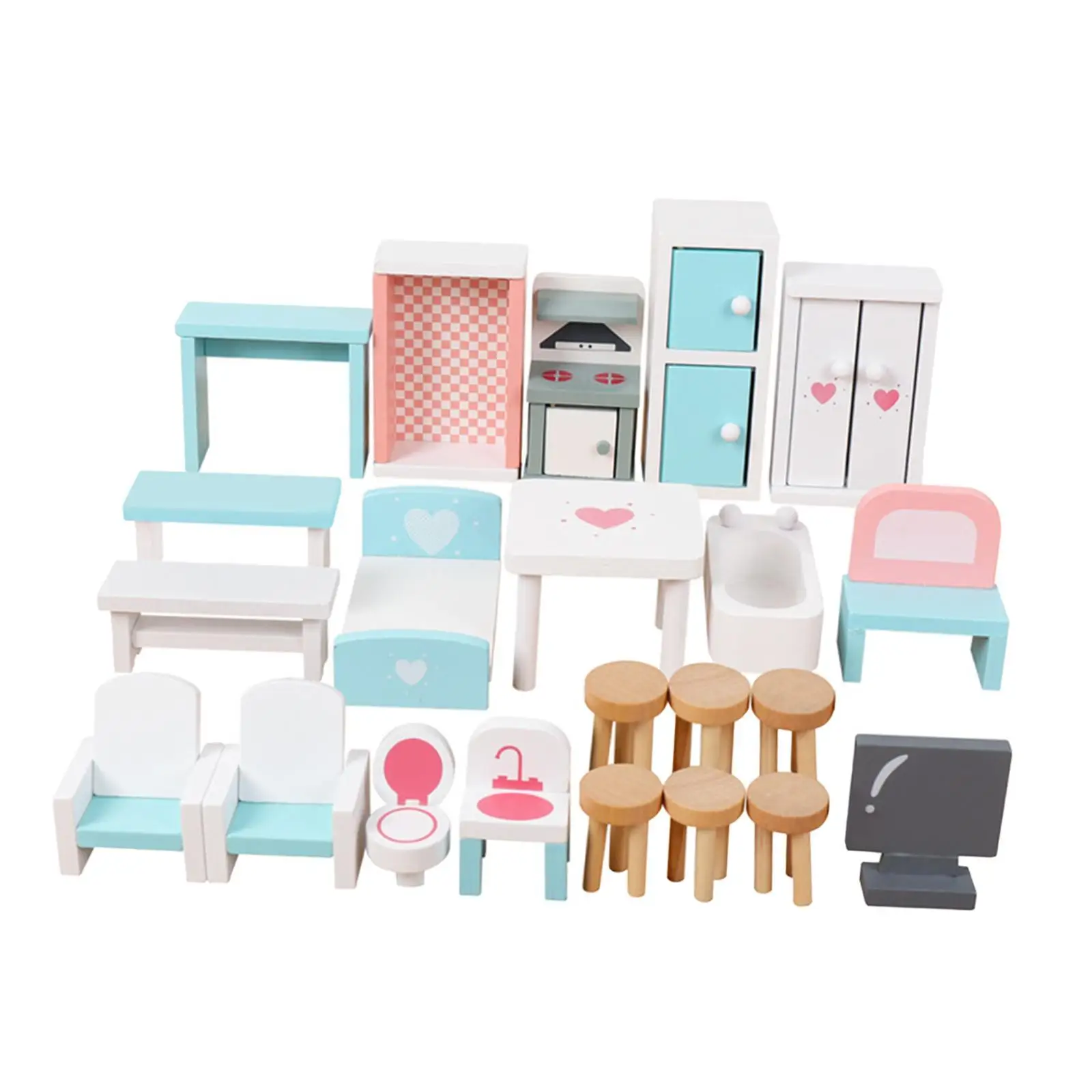 

Dollhouse Furniture DIY Craft Wood Fairy Garden Furniture Miniature Bed Dollhouse Table for Diorama Photo Props Living Room
