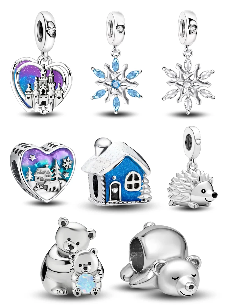 

925 Sterling Silver Polar Bear Snowflake Hedgehog Winter Series Charm Bead Fit DIY Bracelet Making Gift Of High Quality Jewelry