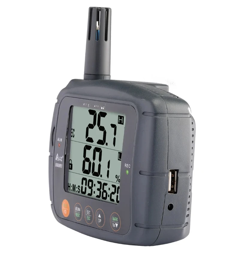 AZ88081 Large Screen Temperature Humidity Data Logger, High Accuracy Temp and RH Recorder for Industrial Monitoring