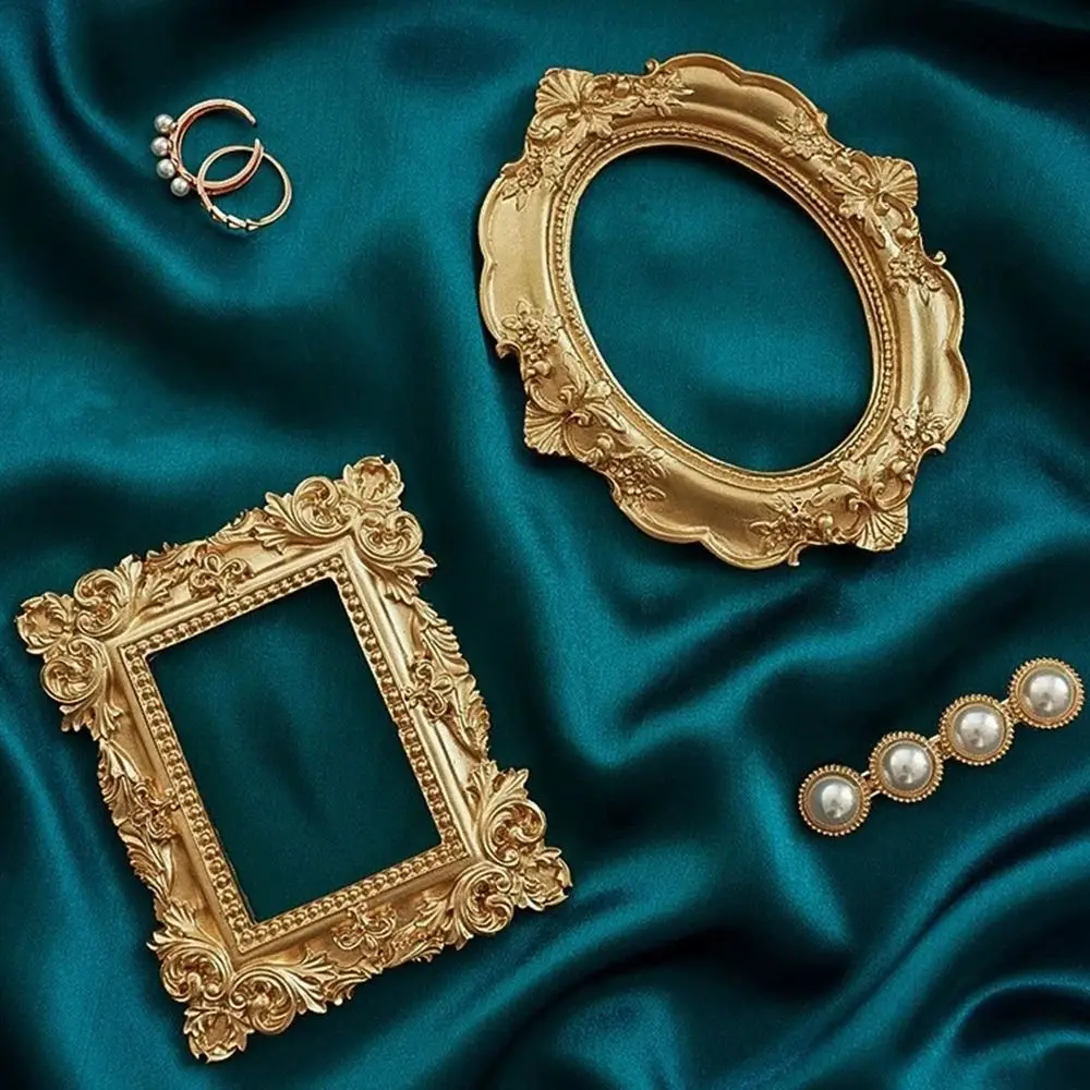 Ozdoby do domu Vintage złota retro ramka na zdjęcia dekoracyjna europejski styl wiktoriański zdobienie paznokci biżuteria dekoracyjna ramki na zdjęcia