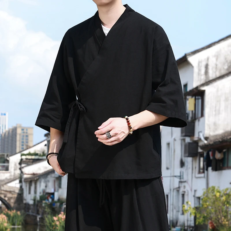 

Men Women Chinese Style Hanfu Jacket Ethnic Vintage Cotton Linen Coat Oblique Placket Traditional Tang Suit Oriental Tops