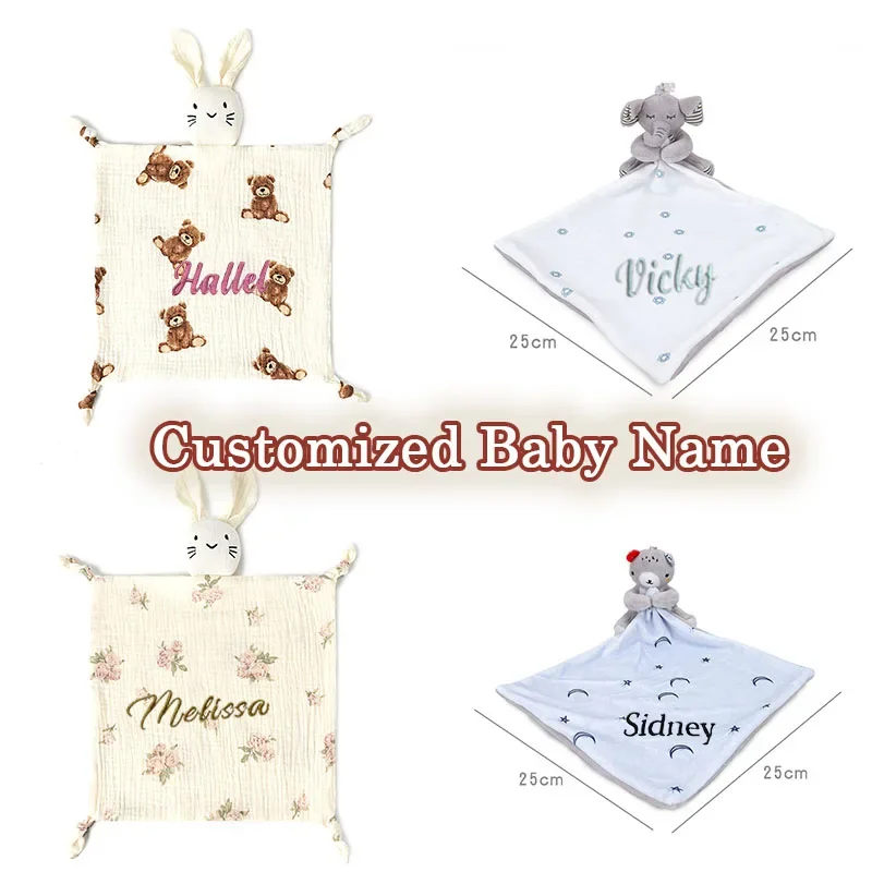 

Personalized Baby Cotton Muslin Comforter Blanket Soft Newborn Sleeping Dolls Kids Soothe Appease Towel Bibs Saliva Towel Gift