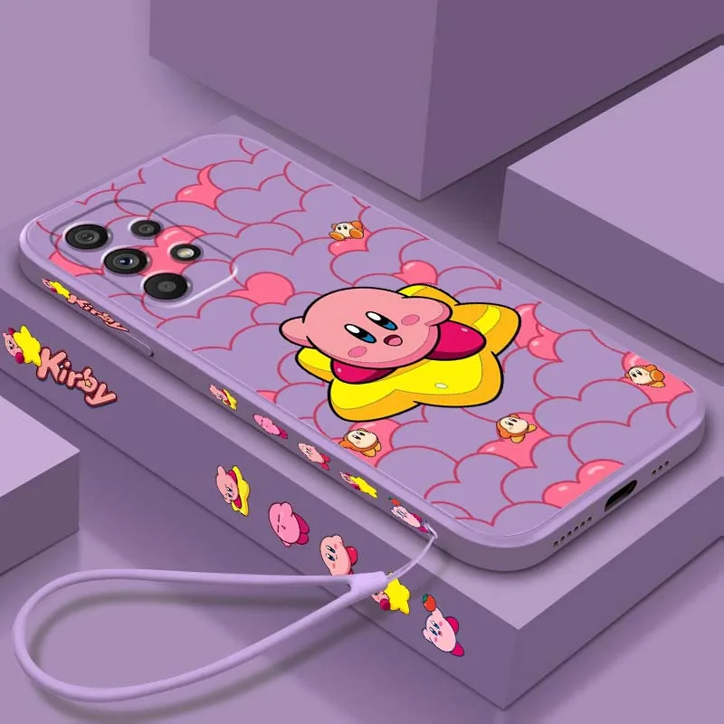 Cartoon Cute K-Kirbys Art Phone Case For Samsung A71 A72 A73 A51 A52 A53 A54 A55 A21s A35 A34 A32 A03 5G Liquid Left Rope