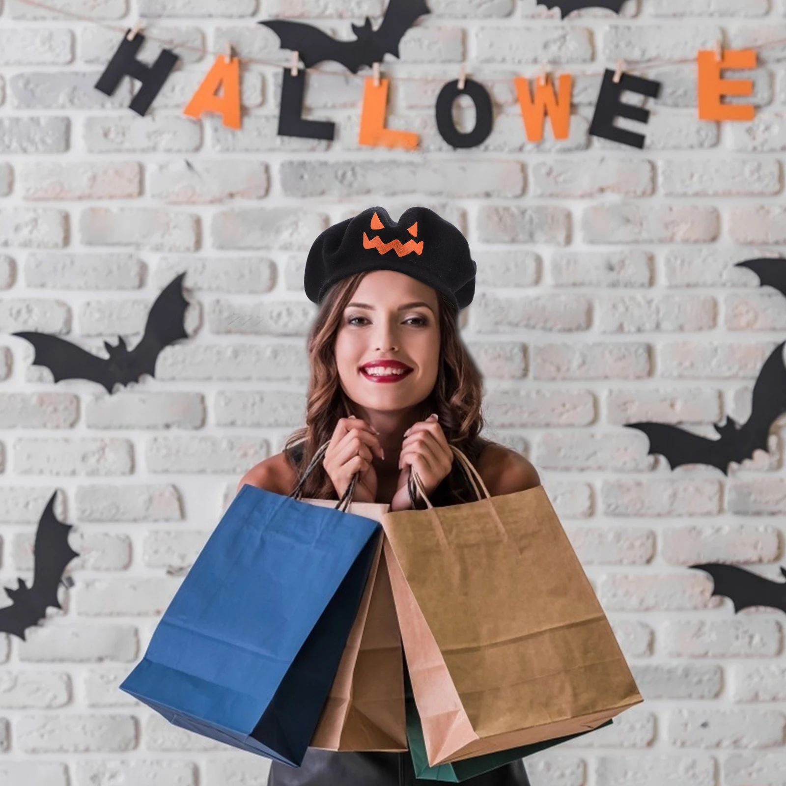 

Halloween Pumpkin Beret Women Hat Party Supply Festive Decor Durable Material Bright Color Non Fading Theme Cosplay