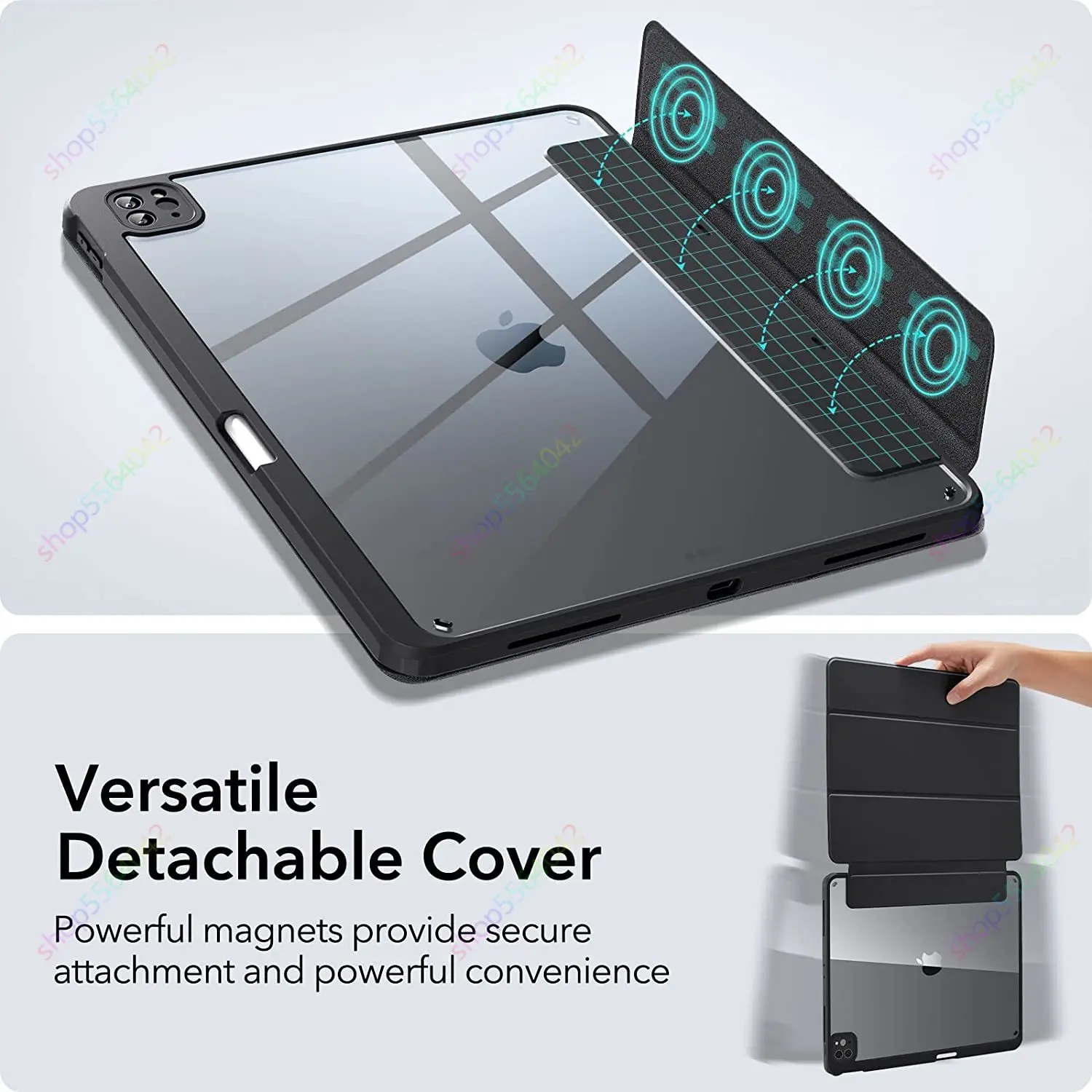 For iPad Pro 12.9 Inch Case 6th/5th/4th Generation 2022 Pro 11 Air 5 Magnetic Detachable Hard PC Back Cover with Pencil Holder