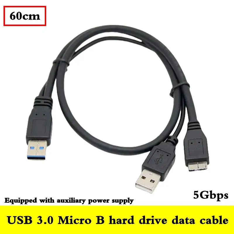 60cm HDD USB 3.0 Type A Male to Micro B Male+2.0 AM Y Cable USB 3.0 Data Cable for External Mobile Hard Drive Disk Data Cable
