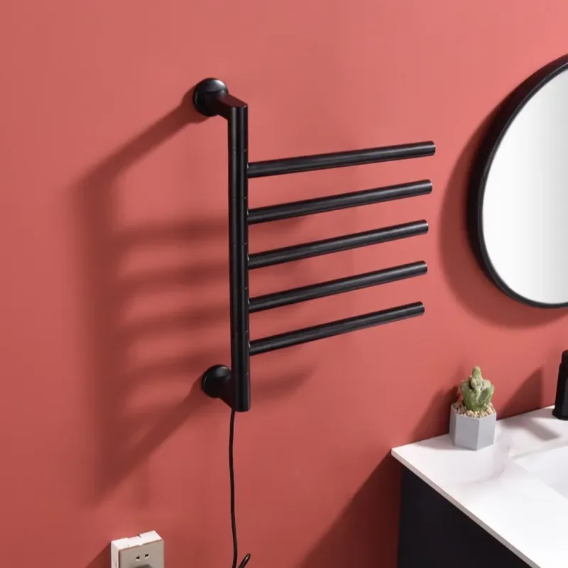 Matte Black Swivel Towel Warmer with 5 Heated Rails Porte Serviette Chauffant 304 Stainless Steel Wall Mounted Heated Towel view 4