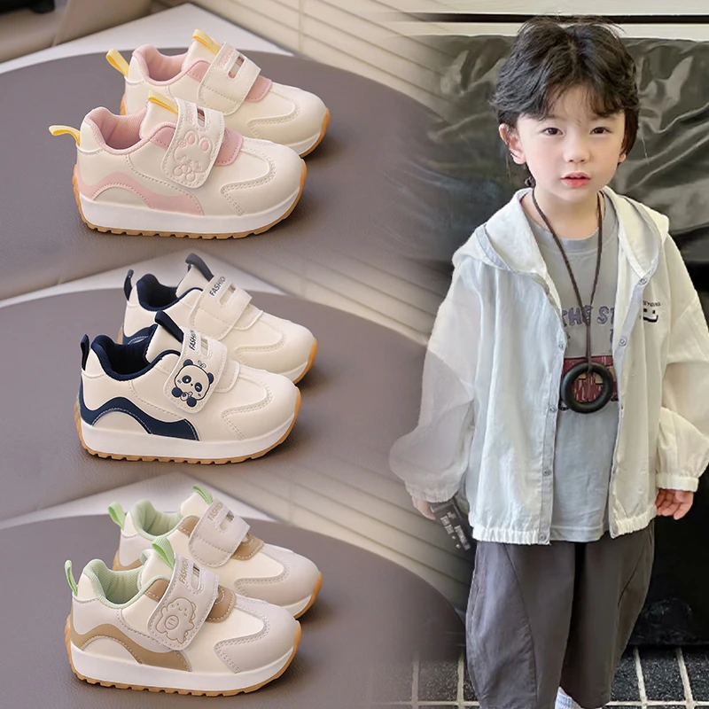 

Детские прогулочные туфли с кожаной поверхностью на осень и зиму, новая детская дышащая спортивная обувь на мягкой подошве для мальчиков и девочек