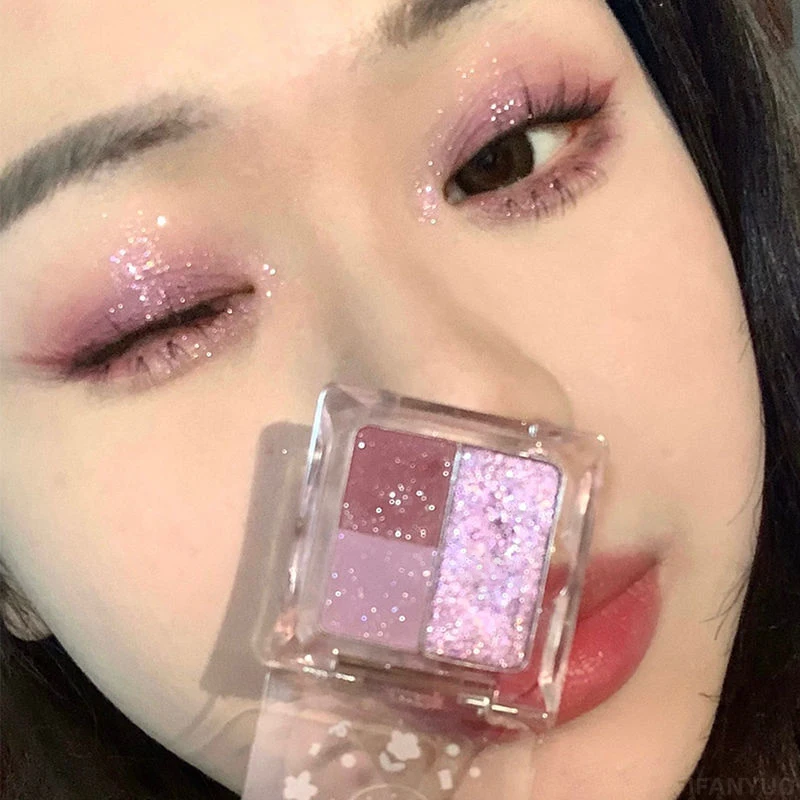 Paleta de sombra de ojos púrpura con purpurina de 3 colores, sombra de ojos acrílica brillante nacarada, resistente al agua, paleta de maquillaje coreano, cosméticos