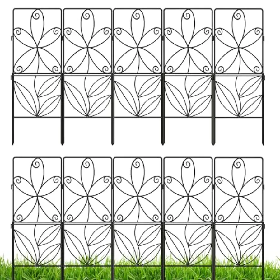 

Decorative Garden Fence 10 Panels 12.5in(L) x 31in(H) Animal Barrier Fencing Rustproof Black Metal Wire Flower Edging