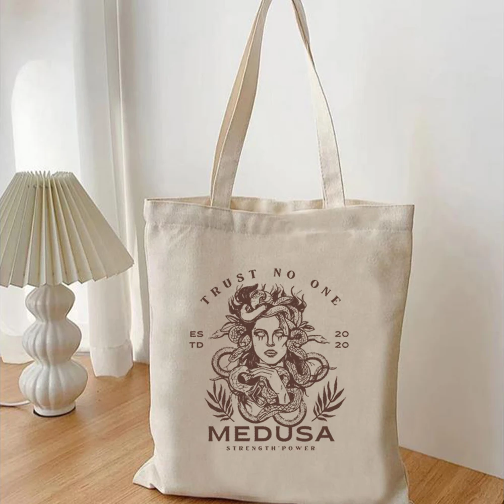 Medusa Canvas Bag Greek Culture Greek Mythology Greek Goddess tote bag Snake Patterned Shopping Bag Witchy Feminism Shoulder Bag