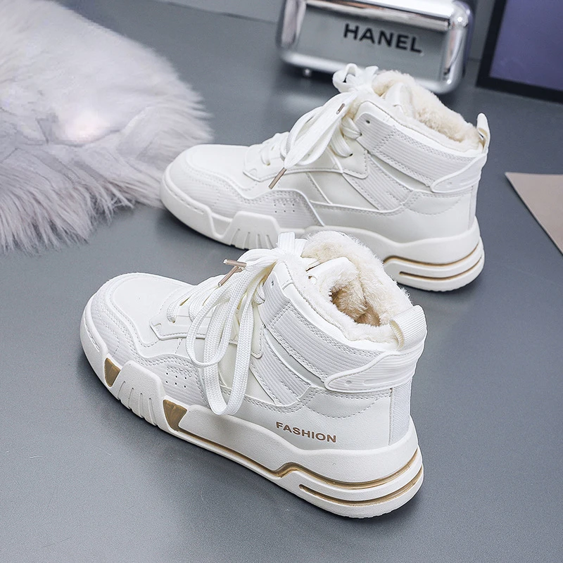 2023 Winter New Korean High Top Plush Little White Shoes Children's Inns Student Cotton Shoes Sports Women's Shoes