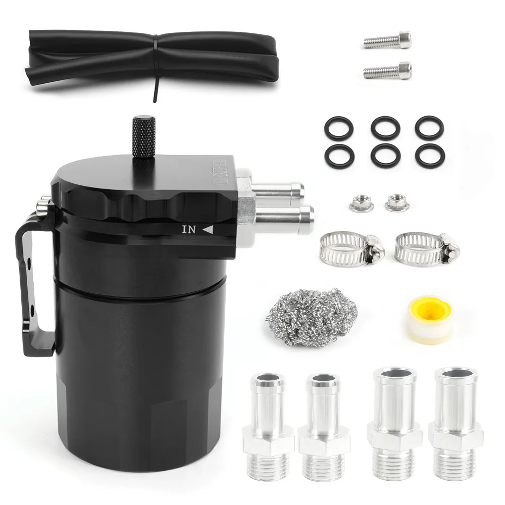 300ml Oil Catch Can with Air Filter & Steel Wool, PCV Breather Tank, Crankcase Ventilation Oil Separator Tank