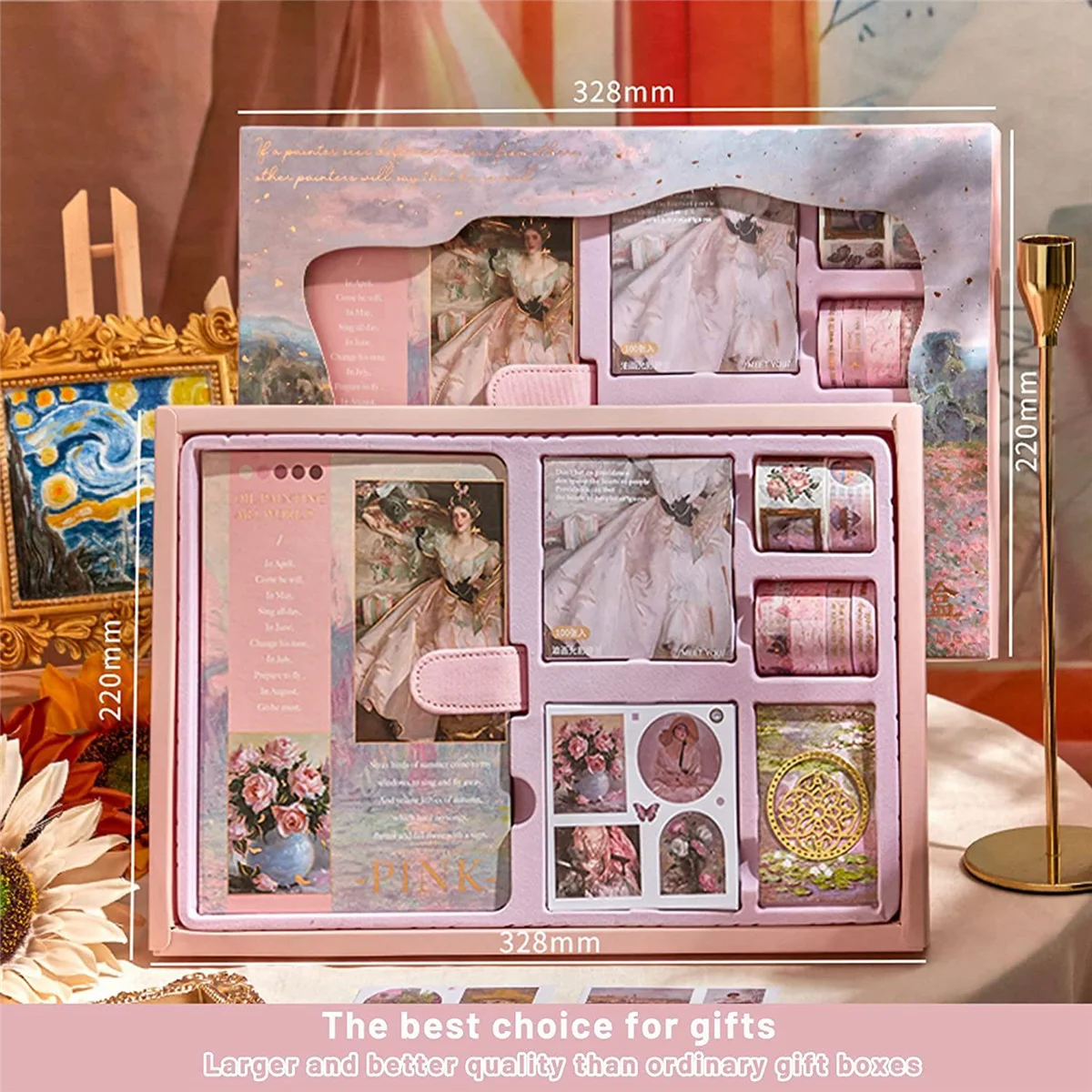 Estetyczny zestaw do dziennika do scrapbookingu, Vintage obraz olejny B6 notatnik Scrapbooking dostarcza naklejki artystyczne, B