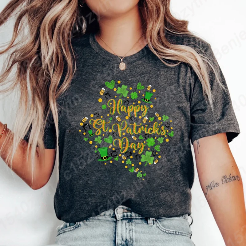 

Cute Happy St Patrick's Day Print T-Shirts For Women New Popular Short Sleeve Funny Round Neck Tee Shirt Casual Summer Tees Tops