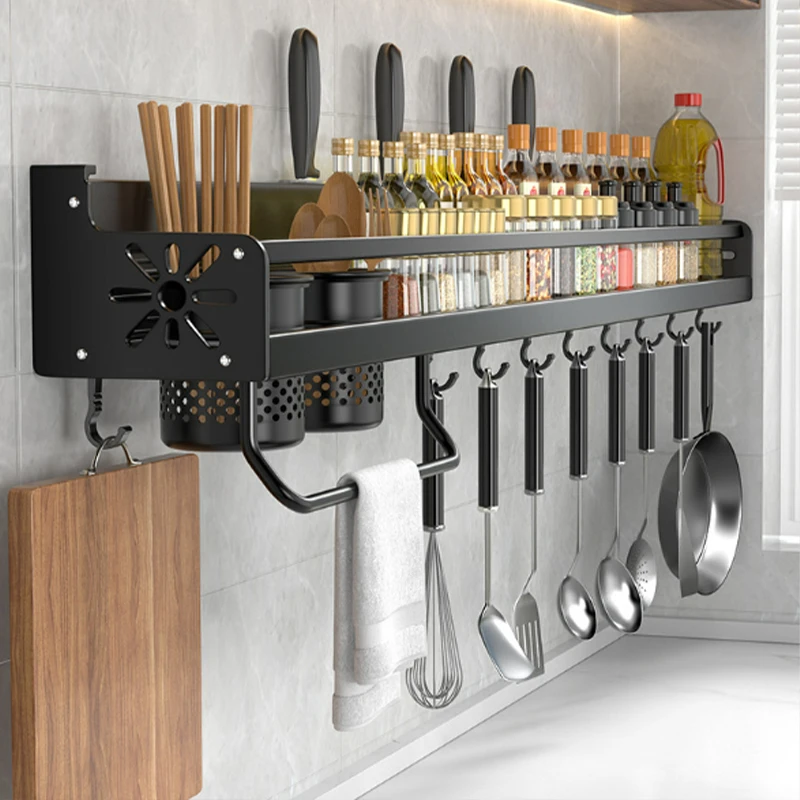 

Kitchen Organizer Shelf Wall-mounted Spice Storage Rack Kitchen Knife Holder Wall Seasoning Chopstick Spoon Shovel Storage Sheif