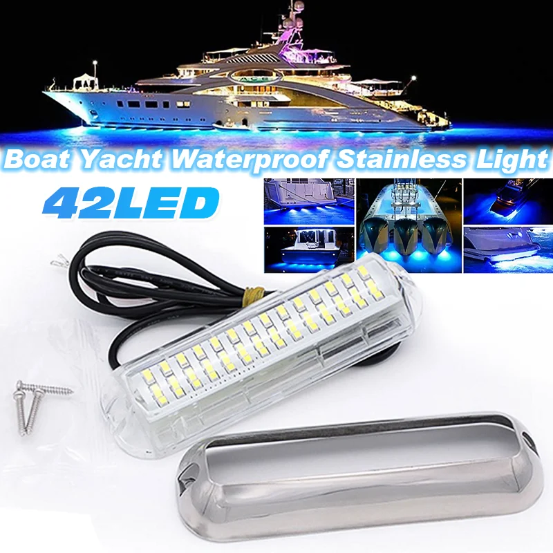 ボートトランサム水中ライト-42led-ip68-防水ステンレス鋼マリンボトムライト高品質アクセサリーヨット用