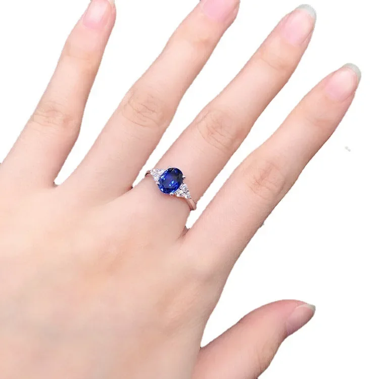 Luxury Solid Platinum PT950 Sapphire Four Claw Egg Ring Women Shaped Diamond Ring view 6