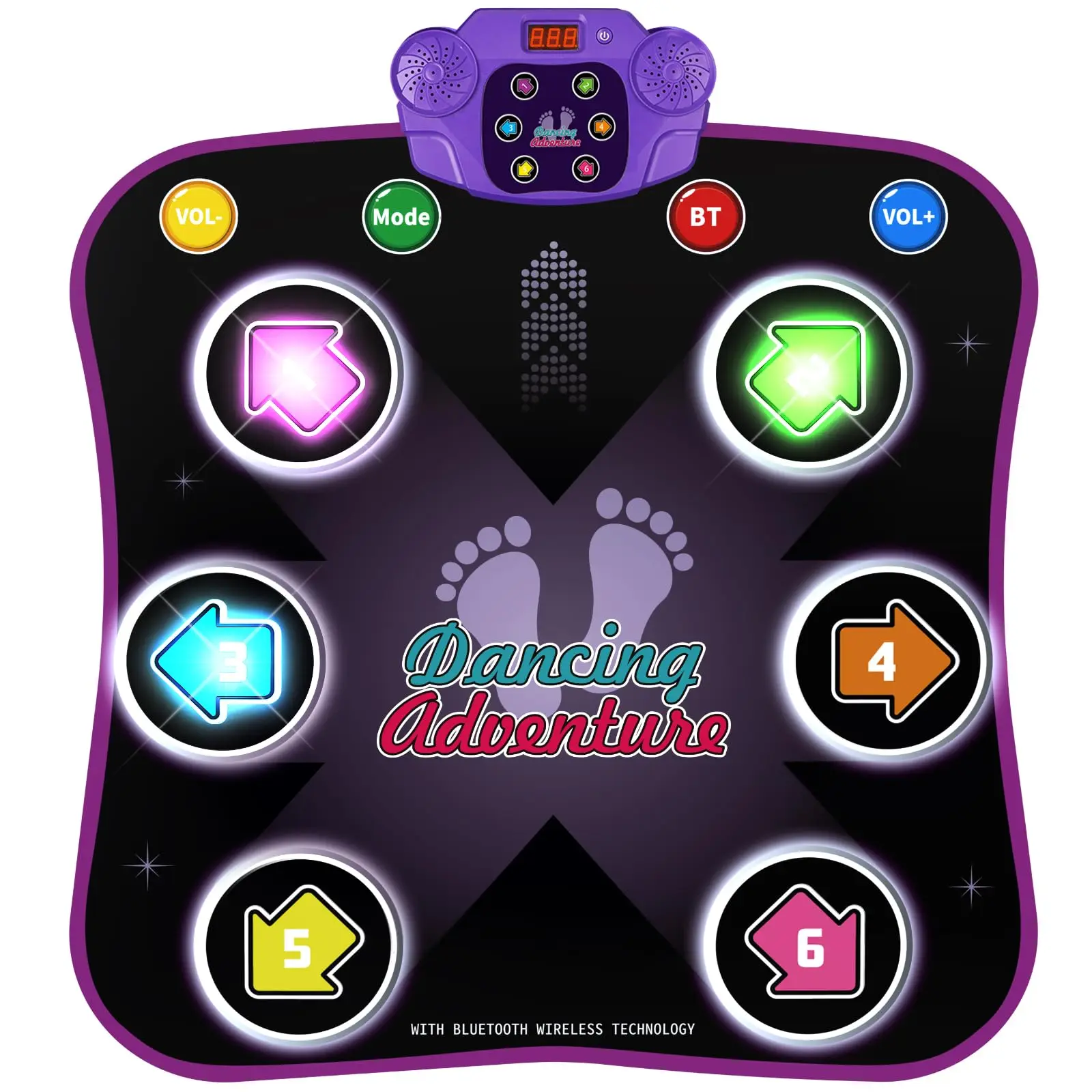 

LDK Dance Mat Toys Electronic Dance Pad with Light-up 6-Button Wireless Bluetooth Music Dance with 5 Game Modes Birthday Gift