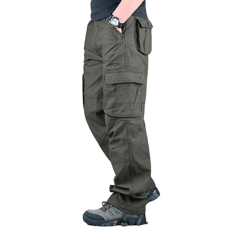

Loose Fit Men's Workwear Trousers Multi-ket plus Size Casual Cotton Pants Youth Sle Khaki Color Summer Collection