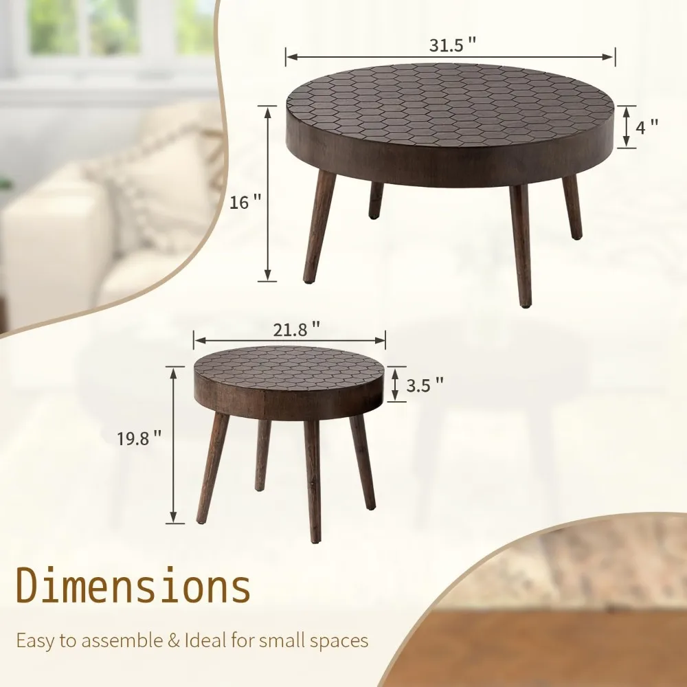 طقم طاولة قهوة متداخلة مستديرة حديثة مكونة من قطعتين لغرفة المعيشة على طراز المزرعة #2