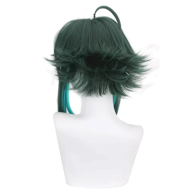 Anime 45cm Genshin Impact Xiao Wig Cosplay Dark Green  Short Straight Heat Resistant Hair Adult Women Halloween