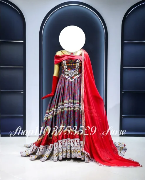 

Custom Wedding Gowns Royal Shamla Bridal Gown Embroidered Print Side Shawl Unique Bride Wedding Party Bridal Gown