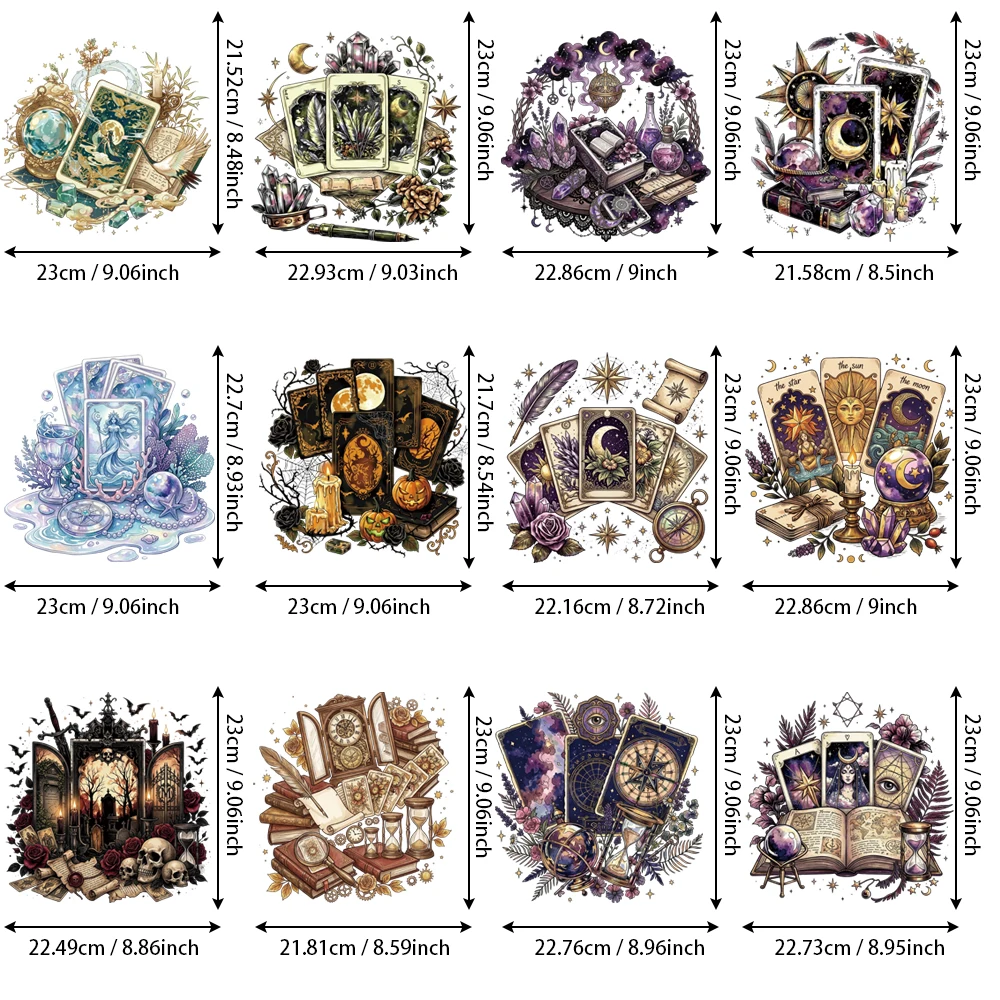 12Pcs Tarot Vinyl Iron-on Patches, Bubble-Free No Curl, Wrinkle-Resistant Easy Home Iron