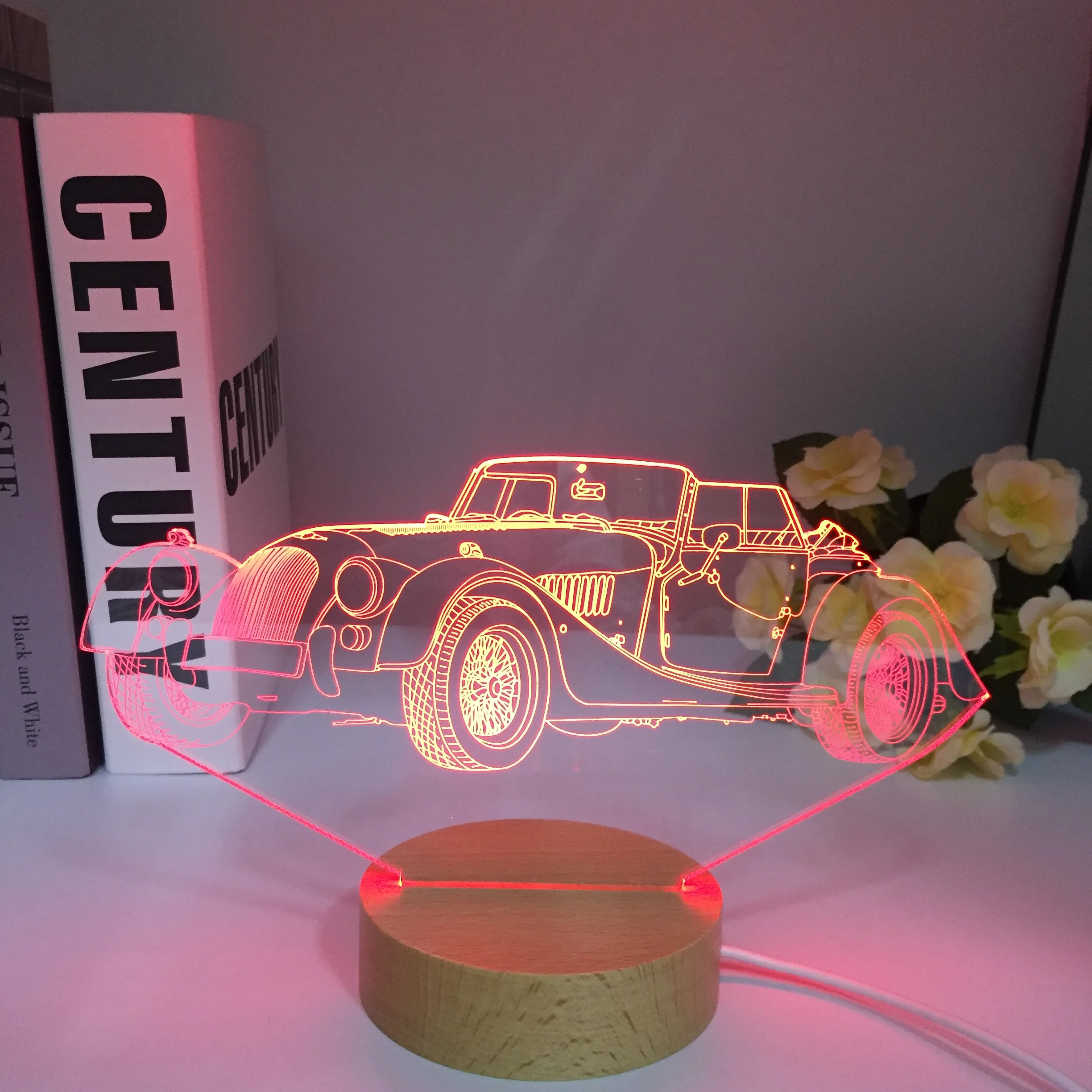 Luminous 3D Nightlight Visual Illusion LED 7 Colors Changing Light Military Vehicles Levitation Wooden Vehicle Car Model Toys