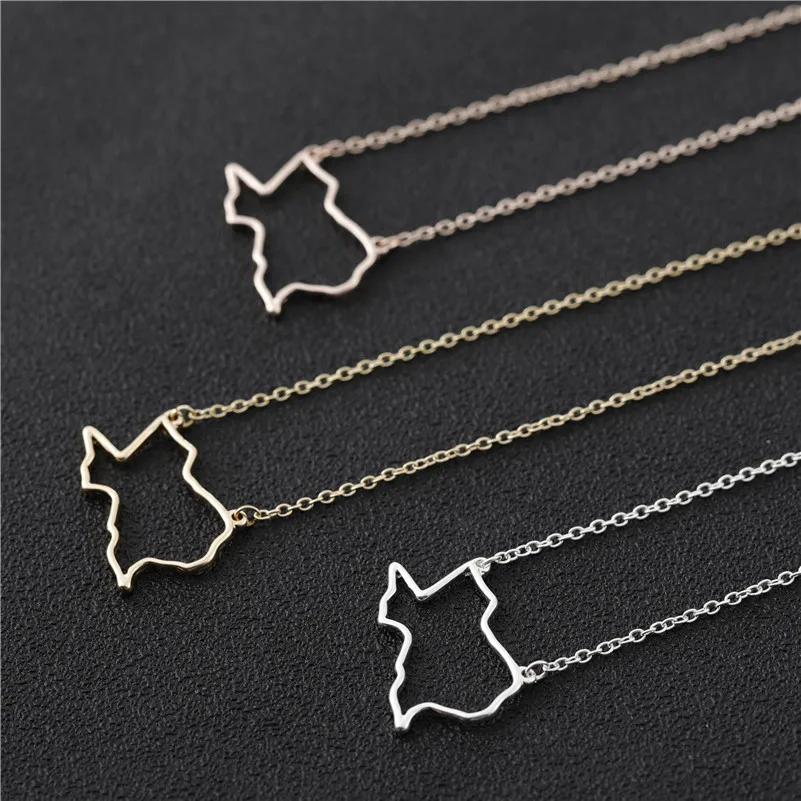 Texas State Map Necklace Hollow Outline Geography Hometown USA TX Texan Pendant Clavicle Chain Collar Choker for Women