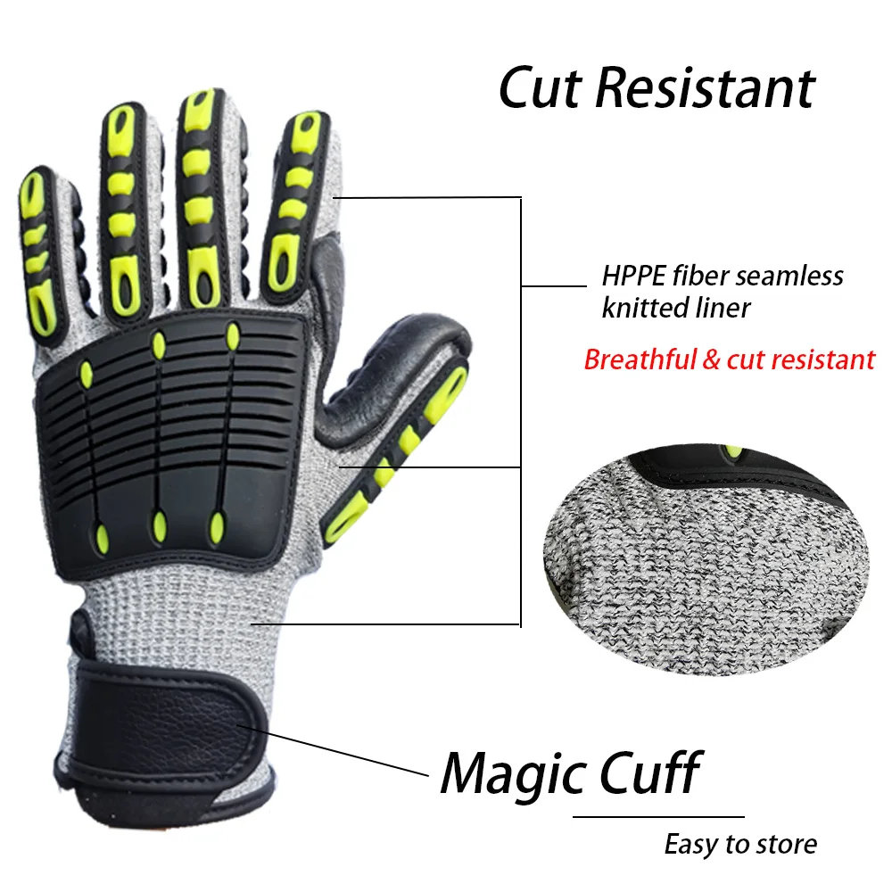 Yingzhao Anti Vibration Work Gloves Shock Proof Impact Reducing Safety Protection Miner Protective Cut Resistant for Worker