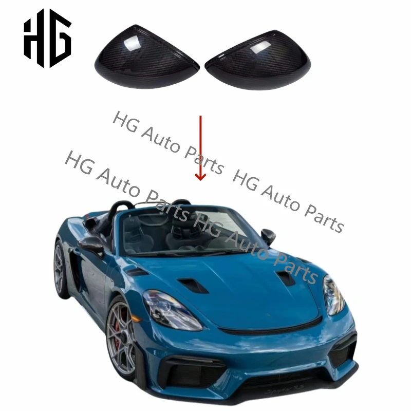 3K Glossy Black Carbon Fiber Car Side Mirror Cover Replacement RearView Mirror Caps For Porsche Boxster Cayman 718 982 2016-2023