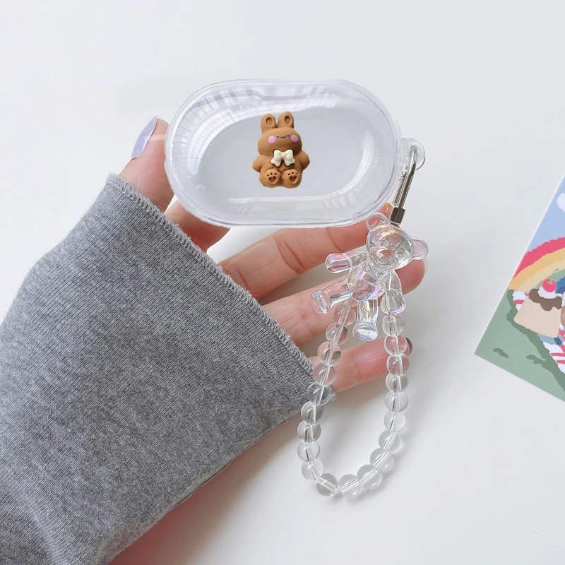 لسامسونج غالاكسي براعم زائد/براعم لطيف الدب الكرتون المعصم سلسلة سماعة غطاء 2019 غالاكسي buds2020 لينة واضحة هيربون