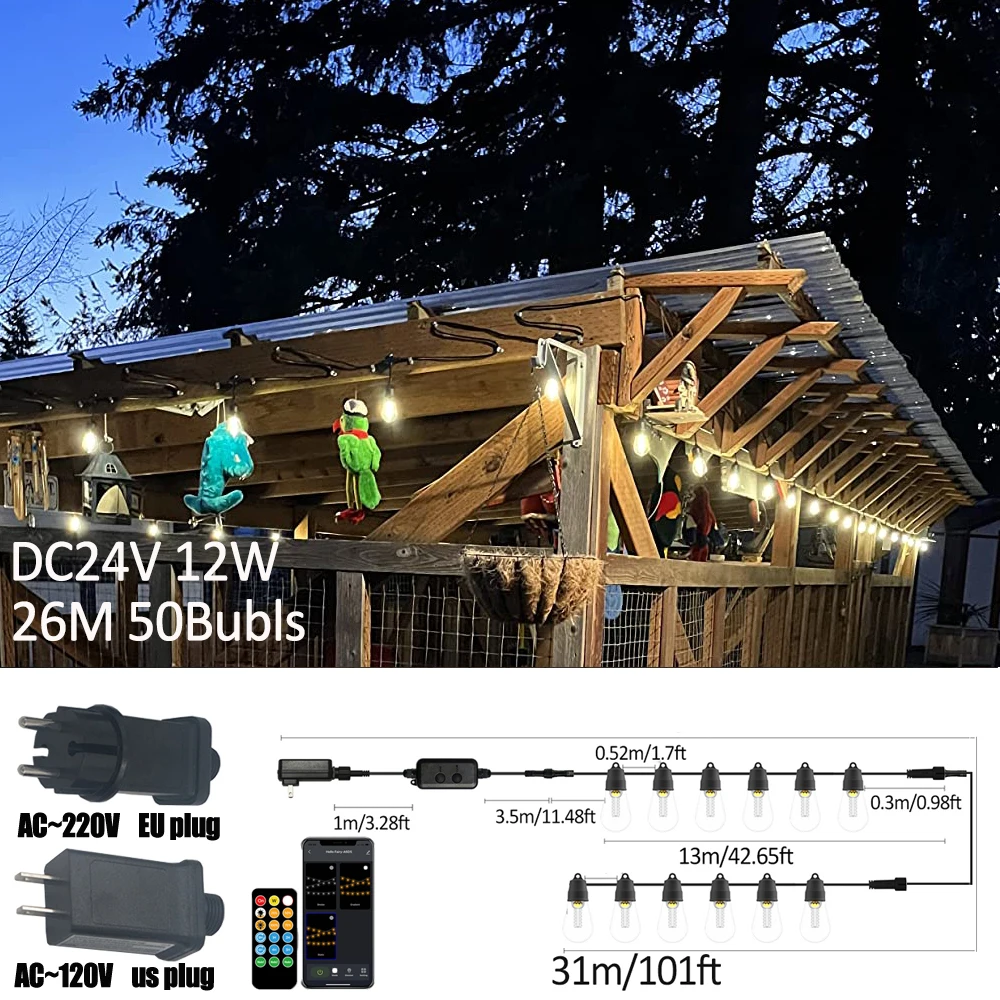 

G40 S14 Smart Outdoor DIY String Lights Remote Control Lights Bulbs for Patio Garden Outside Backyard Christmas decoration