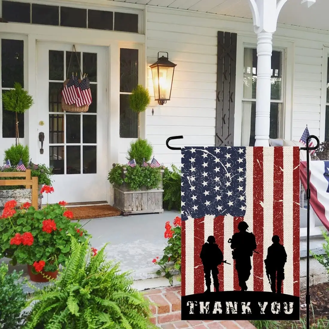 Patriotic American Soldier Thank You Garden Flag 12x18 Inch Burlap Double Sided 4th of July Independence Day Memorial Day Yard O