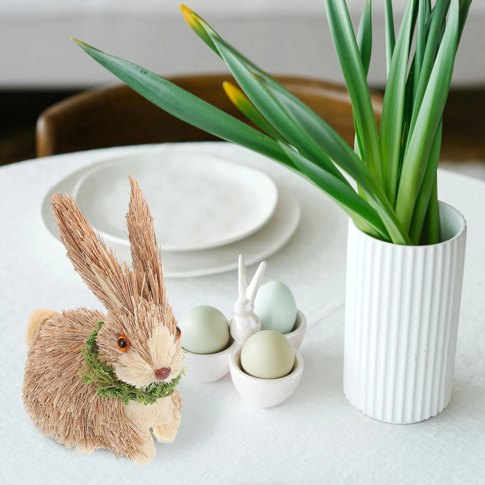 

Straw Bunny Home Decor Easter Centerpiece Desktop Decoration Animal Figurines Decorations Day Table Adorable