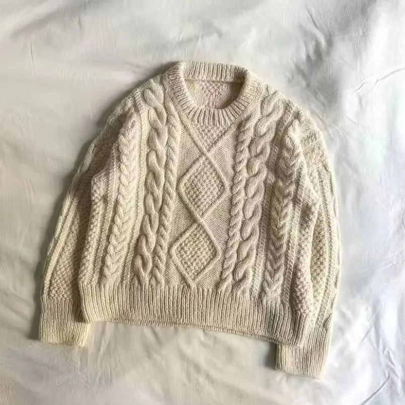Knop met ronde hals Fried Dough Twists handvest met lange mouwen, luie, comfortabele zachte mohair trui lente herfst nieuw