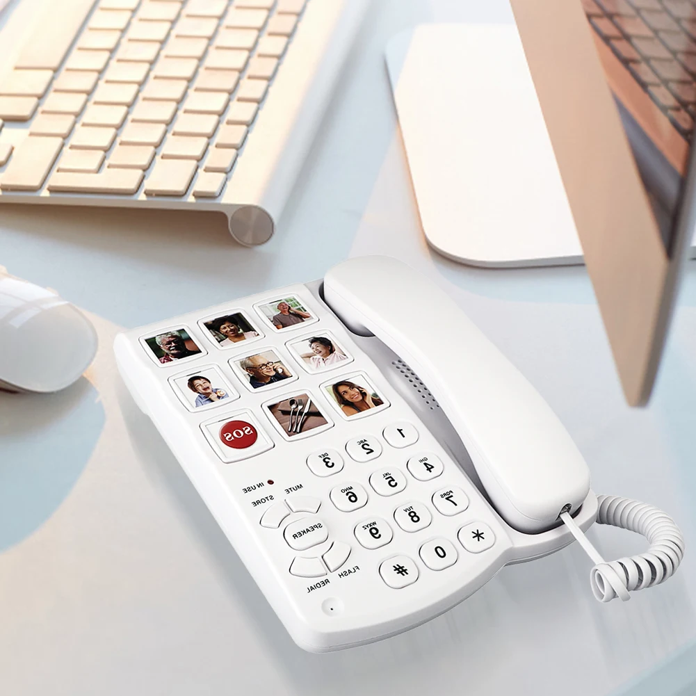 Desktop Fixed Wired Phone One Button Touch Amplified Picture Landline Phone with Speaker Enlarged Phone 9 Piction for Old People