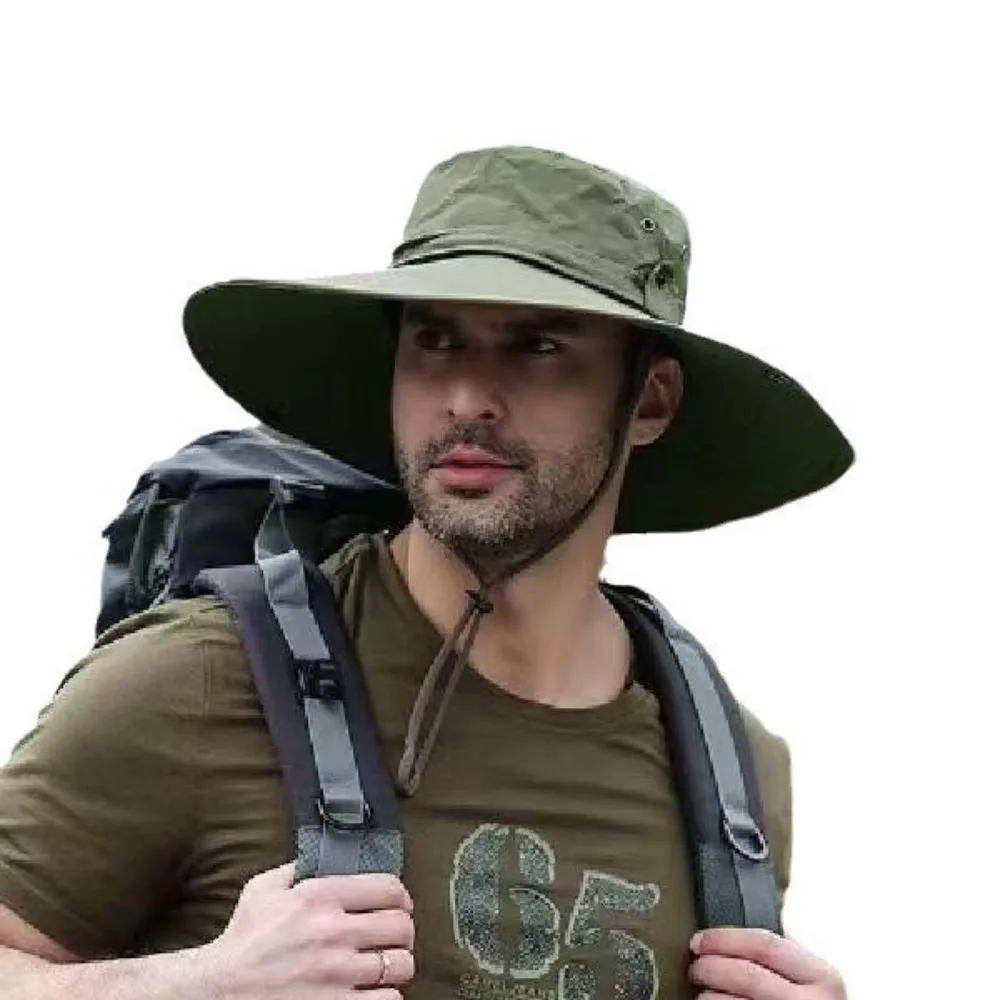 

New 12CM Large Brim Bucket Hat Anti-Sun Anti-UV Fishing Cap Waterproof Breathable Beach Hat Outdoor Sports