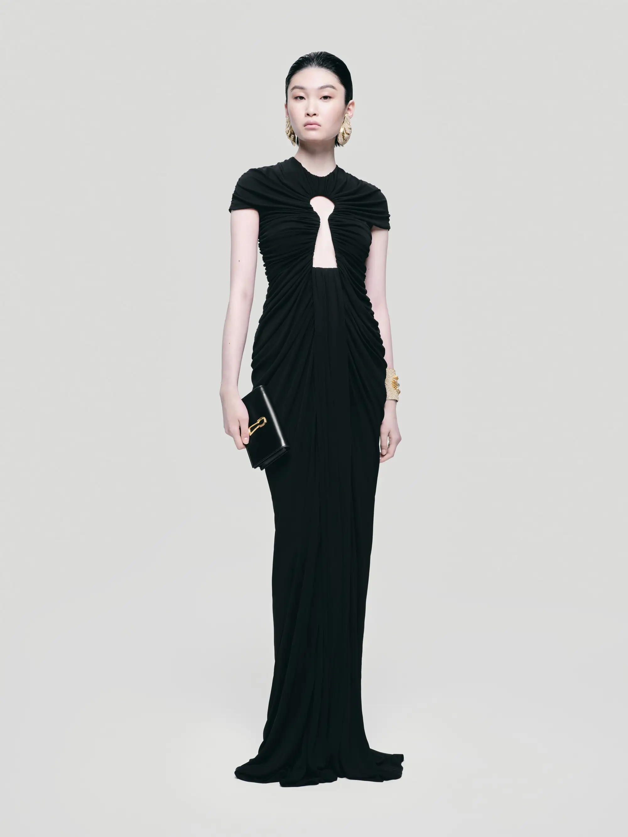 Fashion Women Black Long Key Hole Dress Mesh Maxi Dress Round Neck With Gloves Cocktail Party Evening Gowns for Night Out