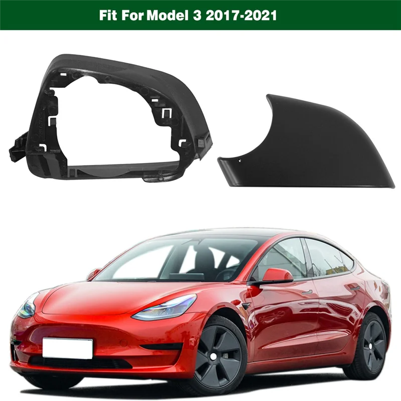 Car Left Side Door Mirror Lower Cover with Frame Black for Tesla Model 3 2017-2021